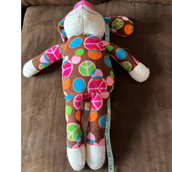 Dan Dee Sock Monkey Dog Plush Toy Peace signs Hippie Love 15" - Picture 9 of 9